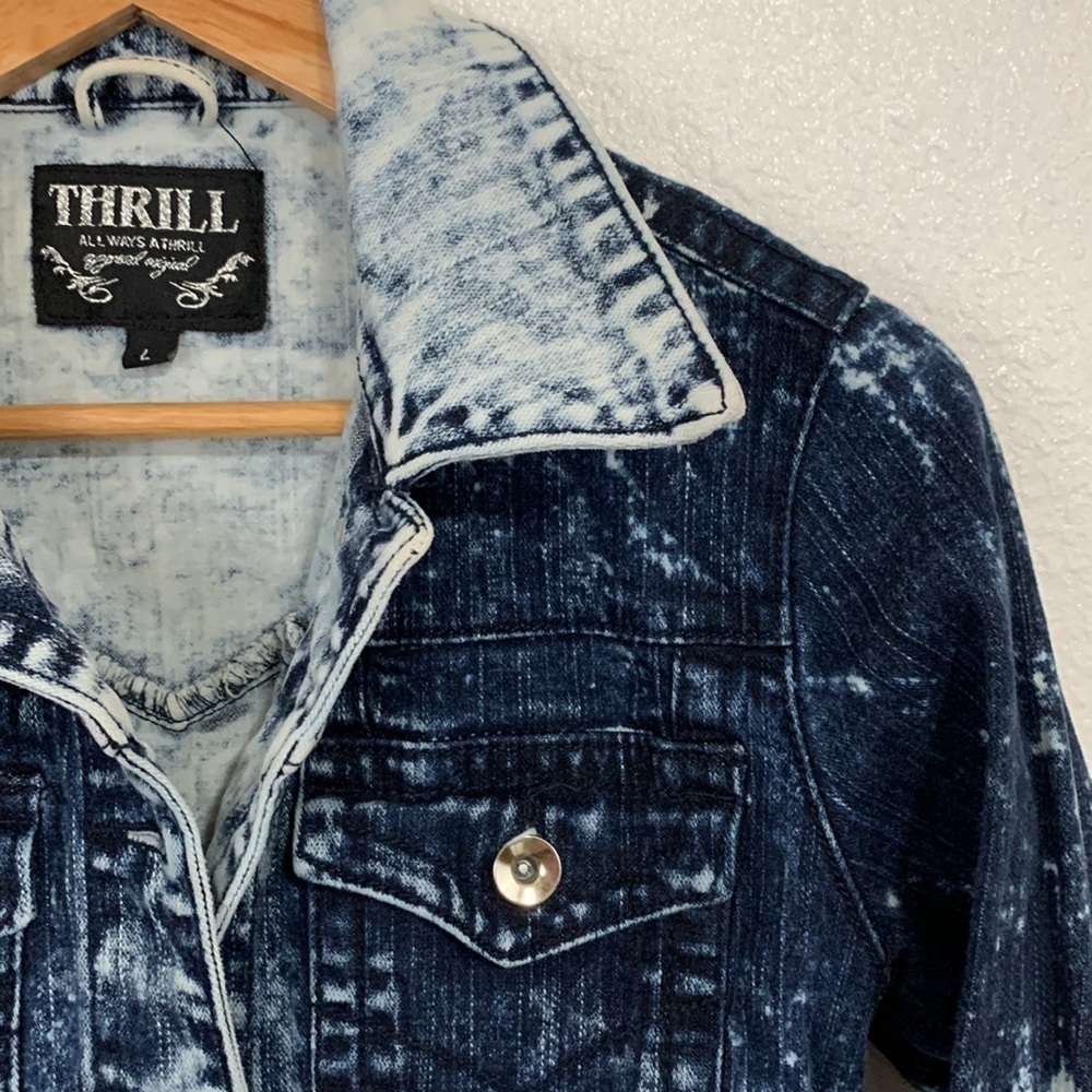 THRILL Bleached Tie Dye Cropped Denim Jackets Juniors Size S